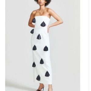 LELA ROSE WHITE TASSEL COLUMN DRESS